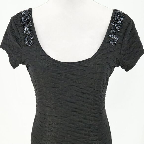 Free People Dress Womens Small Black Beaded Stretch Knit Open Back Fitted Lbd - Picture 7 of 15